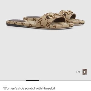 Gucci Tan Slide Sandals with Gold Horsebit